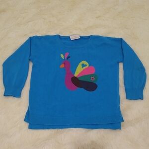 Hanna Andersson Blue Sweater with Colorful Peacock